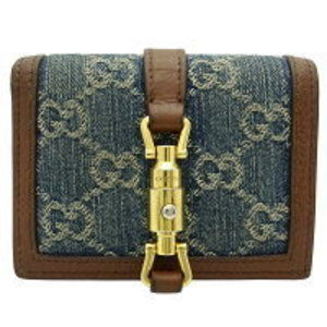 Gucci Jackie GG Denim Wallet Case Bifold Coin Blue Brown Leather